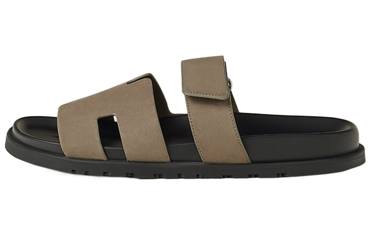 HERMES Chypre Slide Slippers Men's Khaki