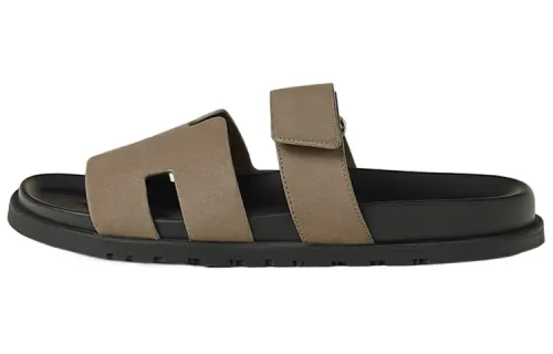 HERMES Chypre Slide Slippers Men's Khaki