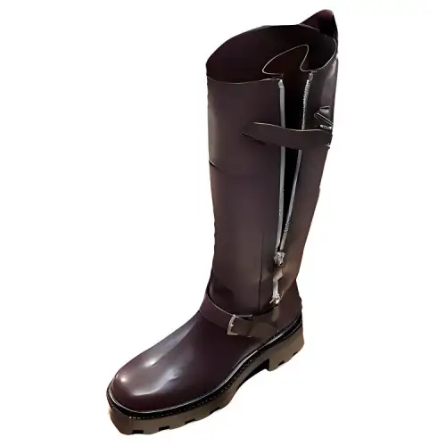 HERMES Jaime Leather Knee high Boots Women's Vermilion