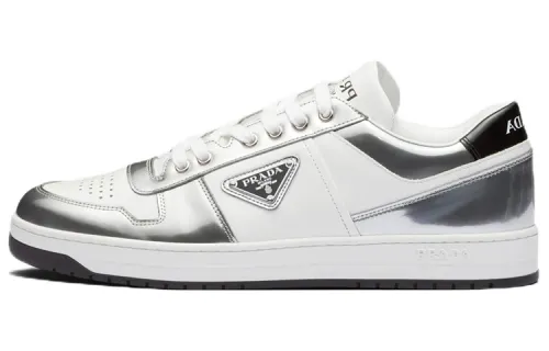PRADA Downtown Low Top Sneakers Leather White Silver