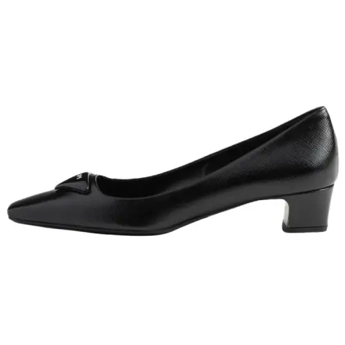 PRADA Saffiano Leather Block Heel High Heels 3.5cm Women's Black
