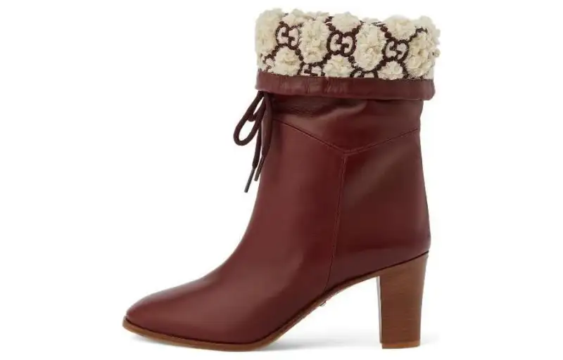 GUCCI Leather Ankle Boots Women's Burgundy
