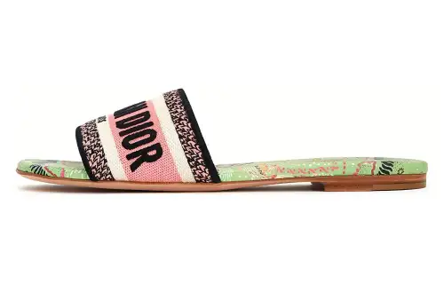 DIOR Dway Embroidery Slide Slippers Women's Gold Pink