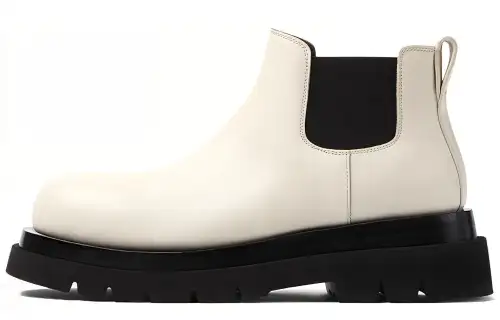 Bottega Veneta Lug Ankle Length Chelsea Boots Men's White Black