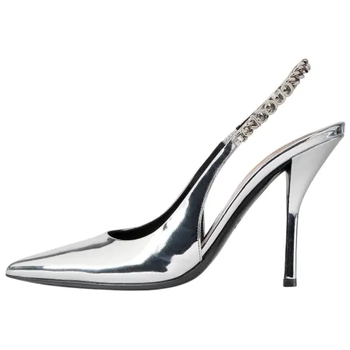 GUCCI Signoria Leather Slim Heel High Heels 10.4cm Women's Silver