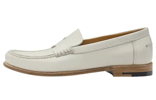 HERMES Kennedy Leather Loafers Women's White