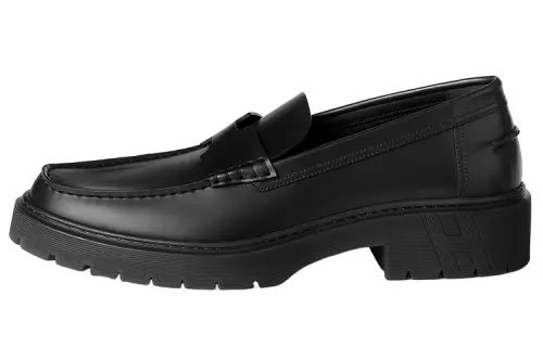 HERMES Gentle Leather Loafers Men's Black