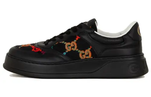GUCCI Chunky B GG Cookie Shoes Leather Stylish Skateboarding Shoes Men's Black