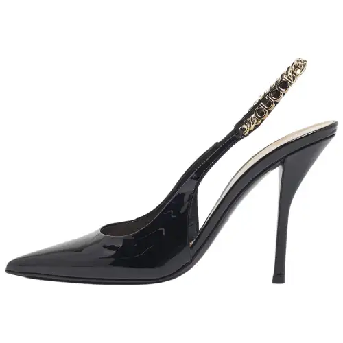 GUCCI 105mm Logo-chain Patent Pumps