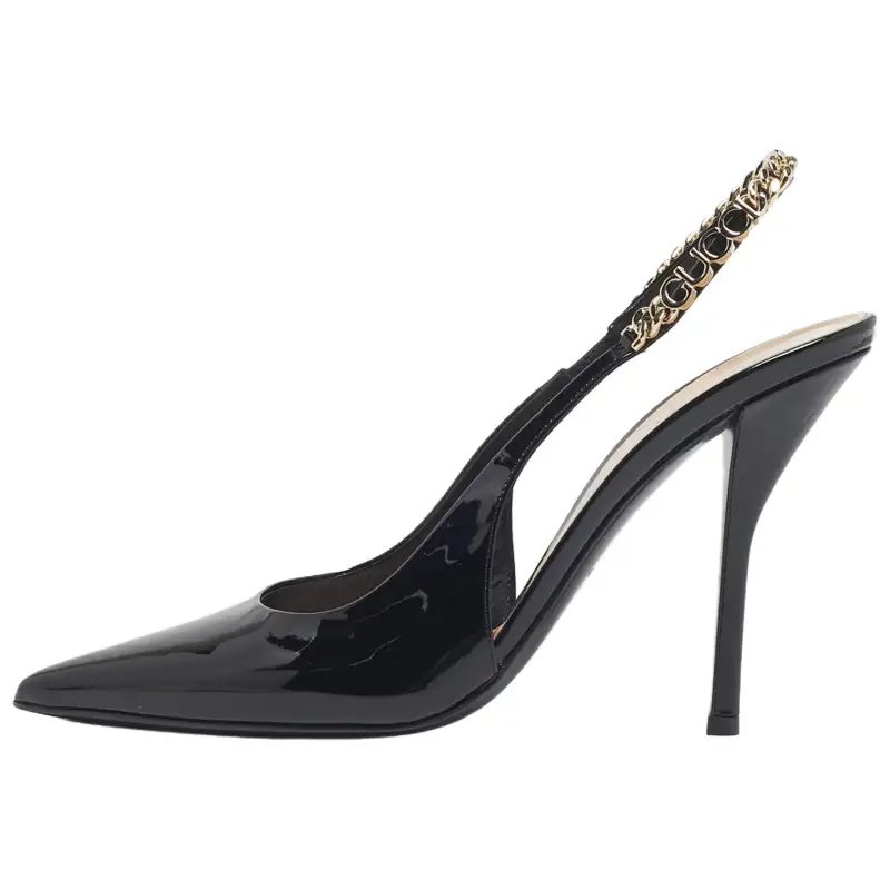 GUCCI 105mm Logo-chain Patent Pumps