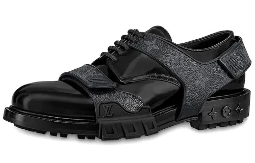 LOUIS VUITTON Harness Derby Shoes 'Black With Monogram Straps'