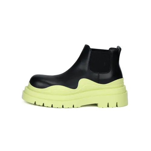 Bottega Veneta Tire Leather Ankle Length Chelsea Boots 5.5cm Men's Black Cyan, Avocado Green