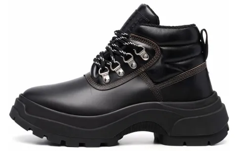 Maison Margiela Leather Ankle Length Combat Boots Women's Black