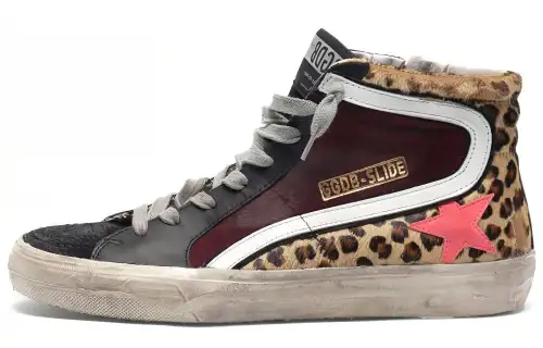 Golden Goose Slide Mid top Stylish Skateboarding Shoes Women's Brown Distressed