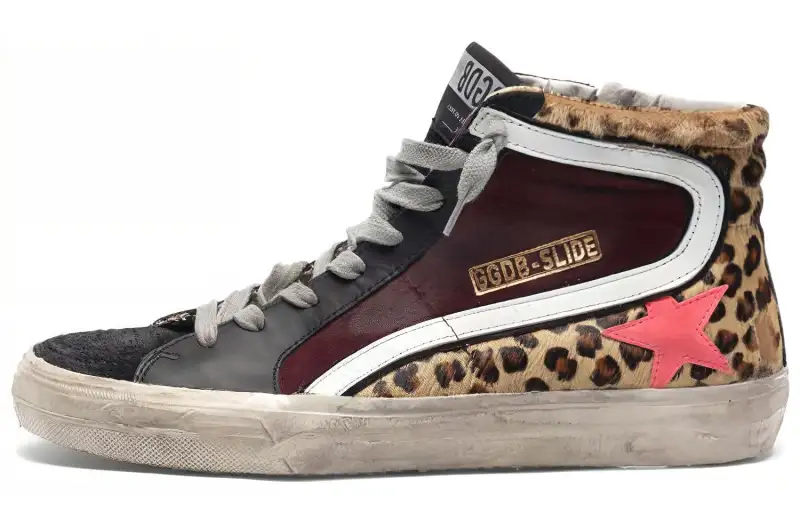 Golden Goose Slide Mid top Stylish Skateboarding Shoes Women's Brown Distressed