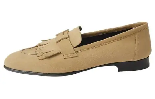 HERMES Royal Suede Loafers Women's Apricot