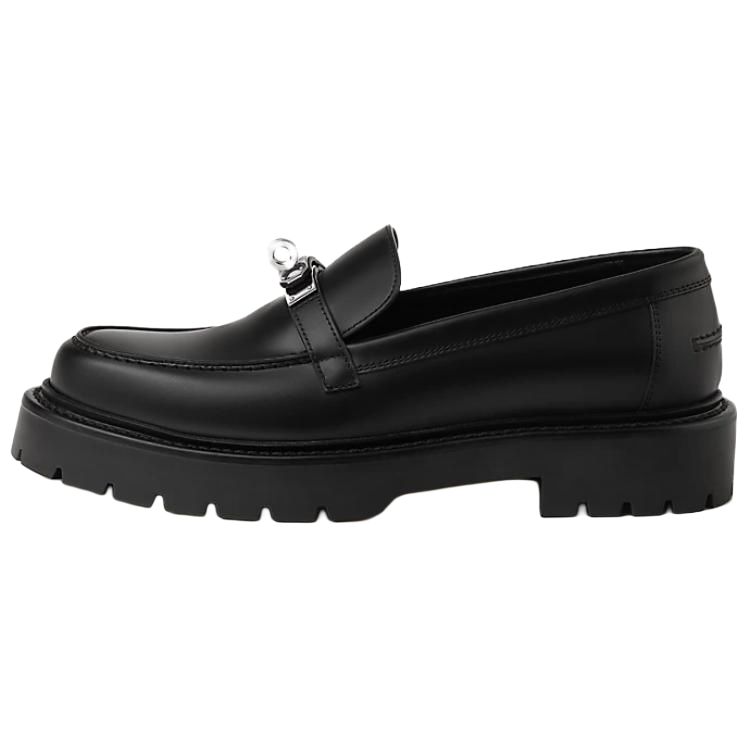 HERMES Icone Calfskin Loafers 3cm Women's Black