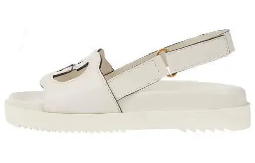 GUCCI Interlocking Leather One Strap Sandals Women's White