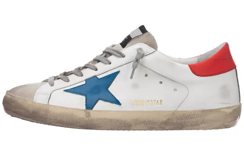 Golden Goose Super Star Distressed Low top Stylish Skateboarding Shoes Men's White Blue Red