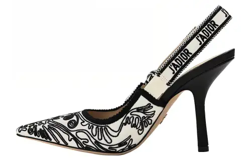 DIOR J'Adior Cotton Fabric Slim Heel High Heels Women's White Black