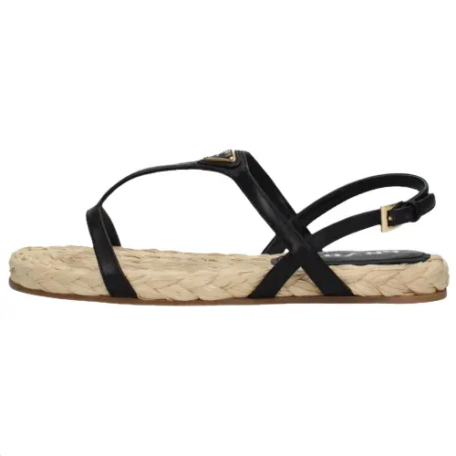 PRADA Leather One Strap Sandals Women's Black