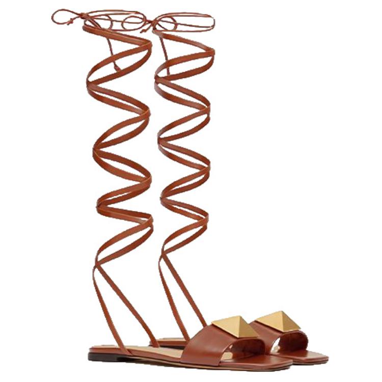 Valentino One Stud Leather One Strap Sandals Women's Brown