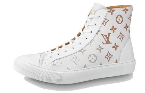 LOUIS VUITTON Tattoo Lv Sports High top Stylish Skateboarding Shoes Unisex Gradient White Brown