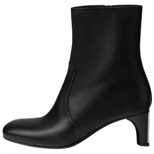 HERMES Lisa Leather Ankle Boots 5.5cm Women's Black