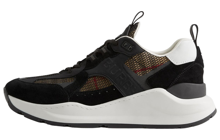 Burberry Burberry Mesh Fabric Leather Logo Plaid Low Top Sports Shoes Men's Black