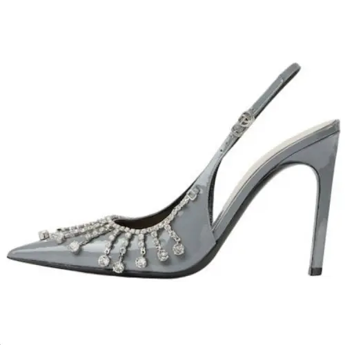GUCCI Patent Leather Slim Heel High Heels 10.5cm Women's Gray