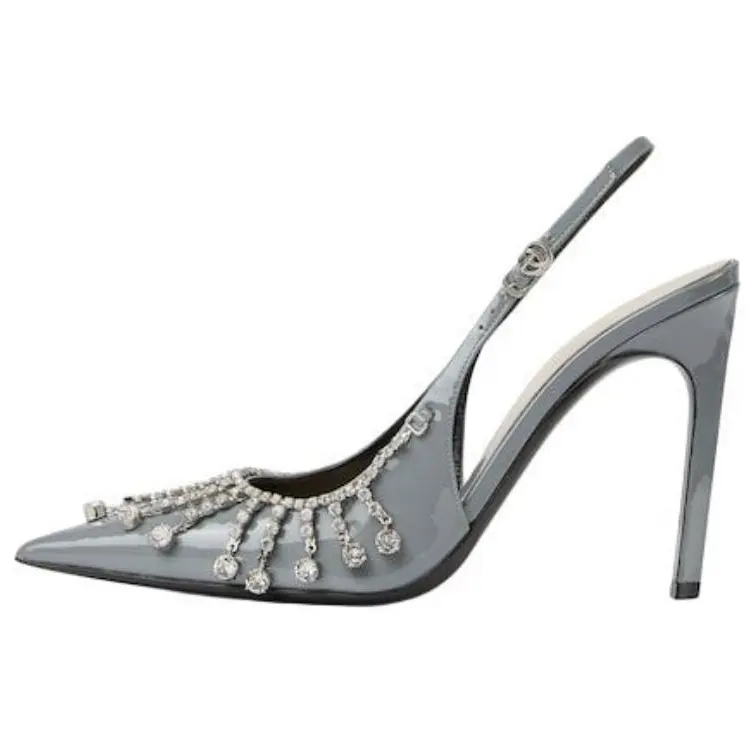 GUCCI Patent Leather Slim Heel High Heels 10.5cm Women's Gray