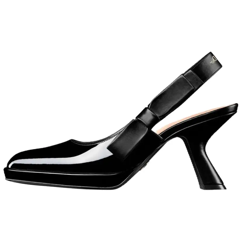 DIOR Sweet D Escarpin Patent Leather Calfskin Slim Heel High Heels 8cm Women's Black