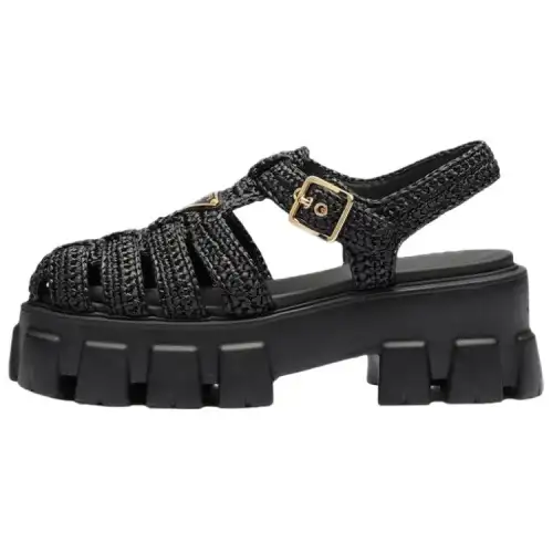PRADA Caged Flatform Raffia Sandals