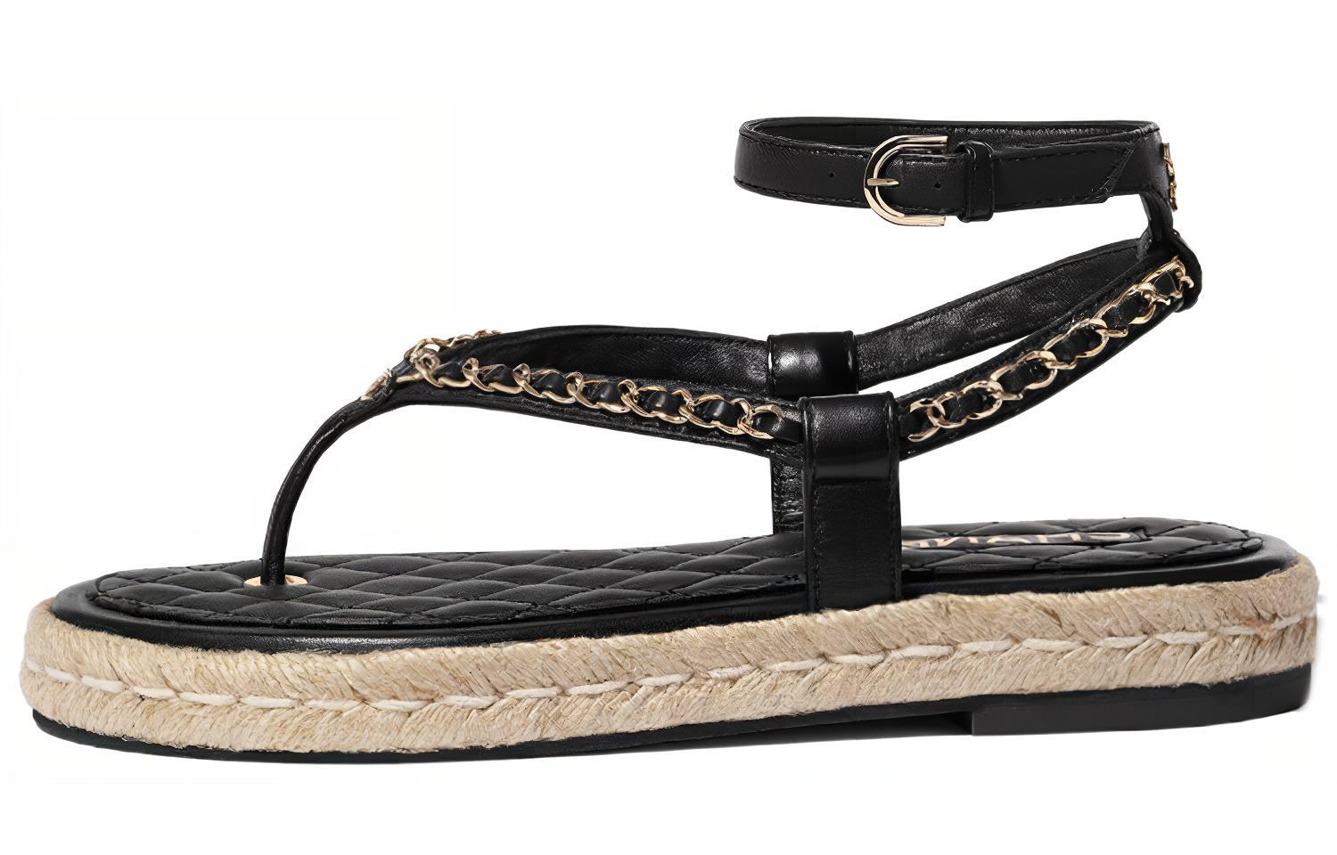 CHANEL Sheepskin One Strap Sandals Women's Black