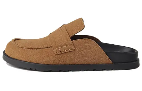 HERMES Go Rubber Sole Closed Toe Slippers Men's Brown