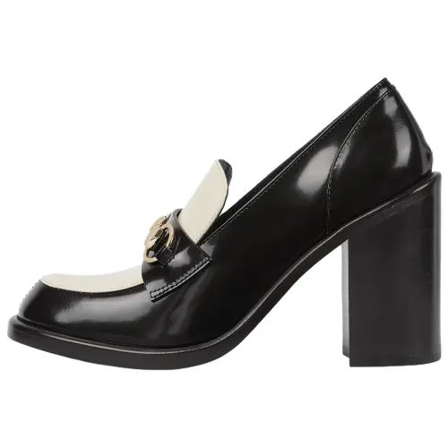 GUCCI Horsebit Patent Leather Chunky Heel High Heels 9.4cm Women's Black