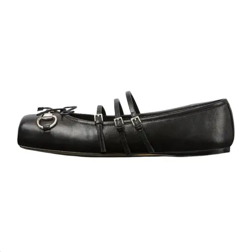 GUCCI Horsebit Sheepskin Flat Mary Jane Shoes Women's Black