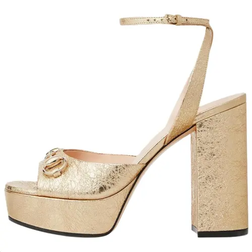 GUCCI Horsebit Leather One Strap Sandals Women's Gold