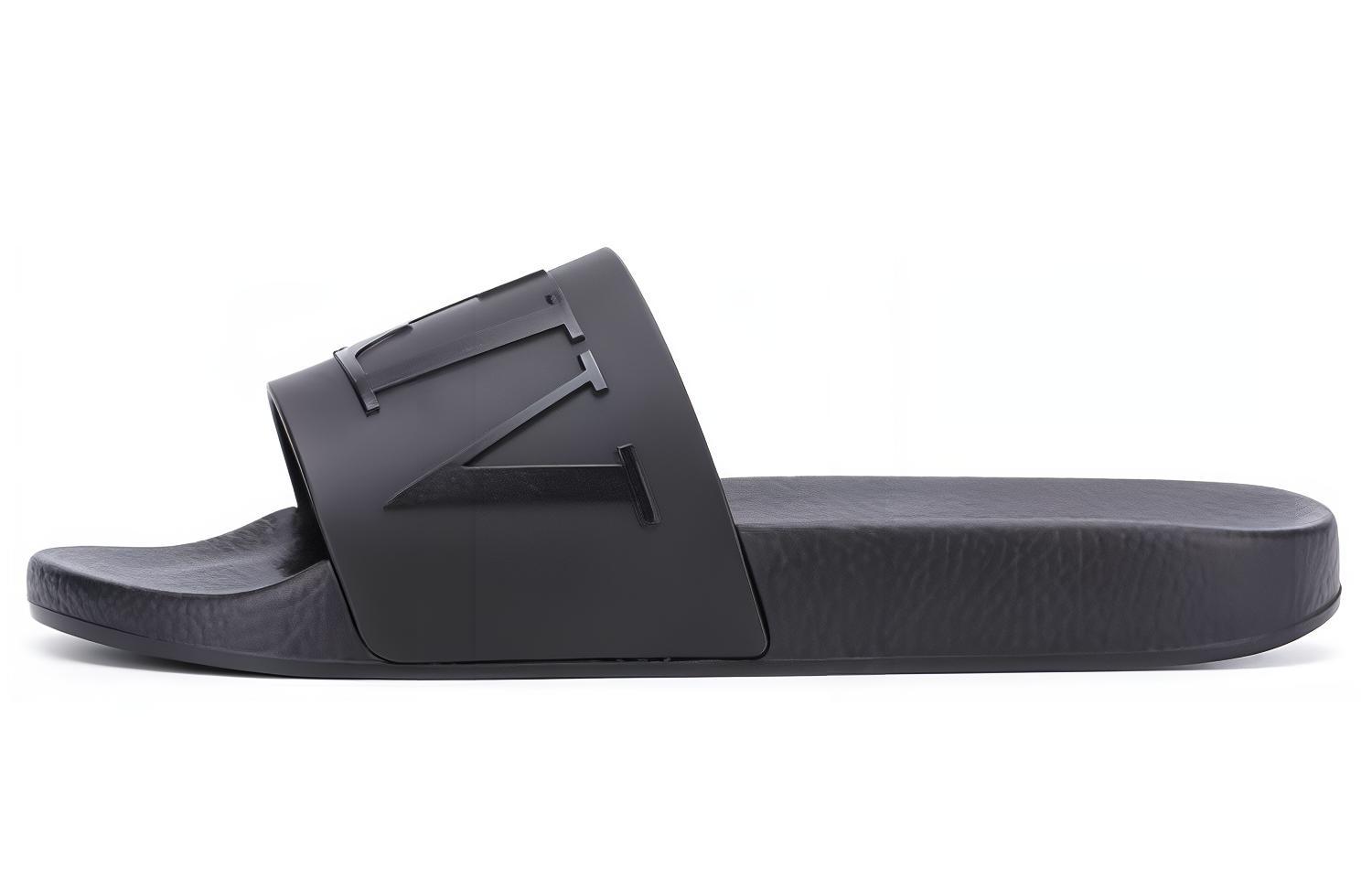 Valentino VLTN Logo Embossed Slip-On Sandals Black