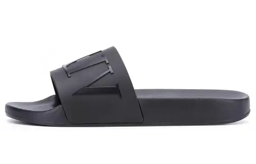 Valentino VLTN Logo Embossed Slip-On Sandals Black