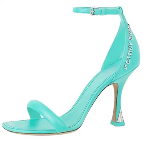 LOUIS VUITTON Leather Square Toe One Strap Sandals Women's Green
