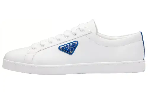 PRADA Brushed Sneakers Leather White White Cobalt Blue