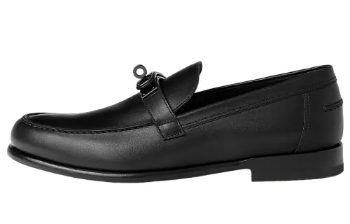 HERMES Destin Leather Loafers Men's Black