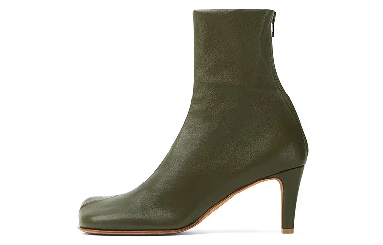 Bottega Veneta BV BLOC Leather Ankle Boots 7cm Women's Khaki