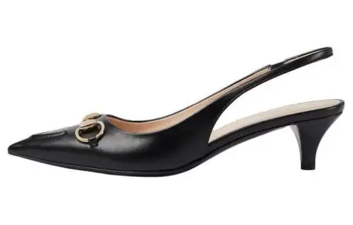 GUCCI Horsebit Leather Cone Heel High Heels 4.5cm Women's Black