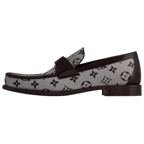 LOUIS VUITTON Major Leather Loafers Men's Gray Brown