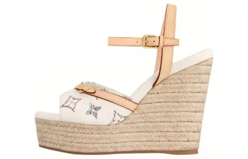 LOUIS VUITTON Helios Leather One Strap Sandals 8cm Women's Beige Apricot