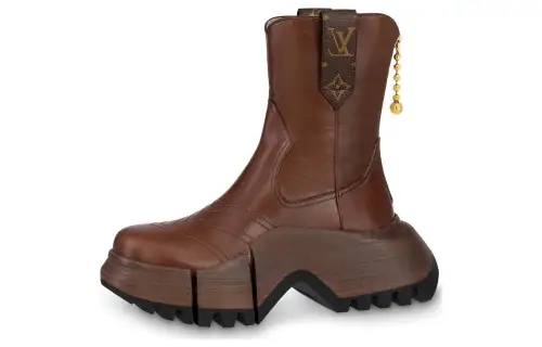 LOUIS VUITTON Zoom Leather Ankle Boots Women's Brown