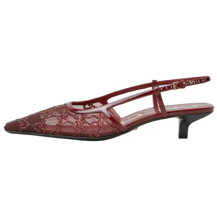 GUCCI SLINGBACK Slim Heel High Heels 3.5cm Women's Red