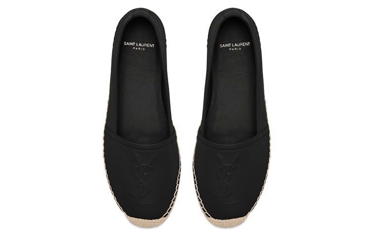 SAINT LAURENT Embossed-logo Leather Espadrilles